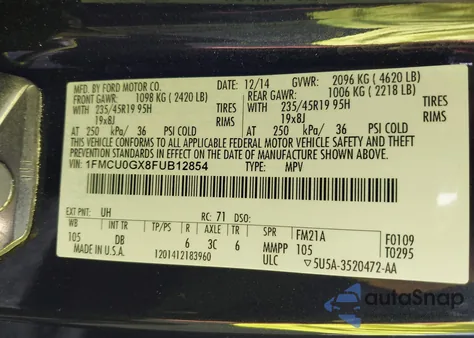 2015 Ford Escape Se from USA, damaged, VIN 1FMCU0GX8FUB12854